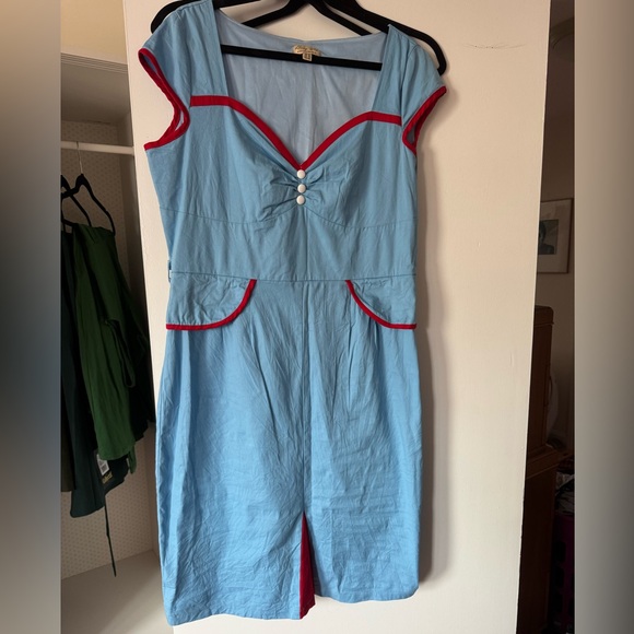 Lindy Bop Deadstock Blue Dress with Red Trim - Picture 1 of 8